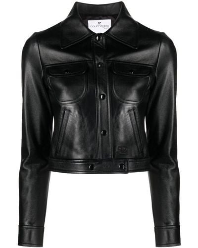 Courreges Cropped Leather Jacket - Black