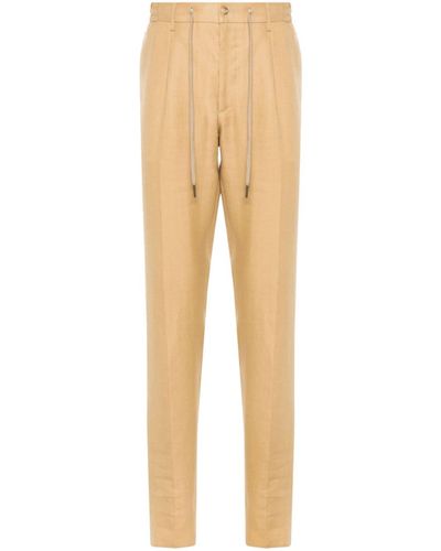 Tagliatore Pleat-detail Linen Trousers - Natural