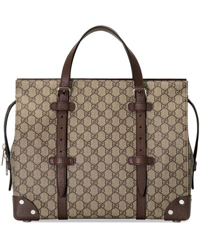 Gucci GG Tote Bag With Leather Details - Brown