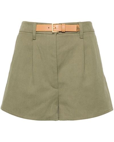 Prada Belted Cotton-blend Shorts - Green