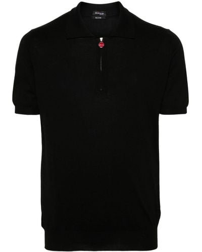 Kiton Geribbeld Katoenen Poloshirt - Zwart