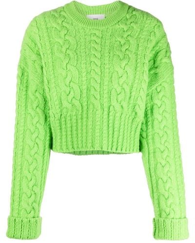Ami Paris Cable-knit Virgin Wool Sweater - Green