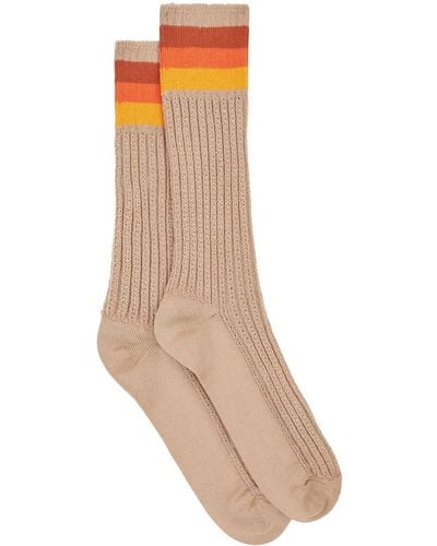 Etro Stripe-detail Ribbed-knit Socks - Brown