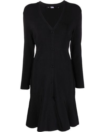Karl Lagerfeld Buttoned Knitted Dress - Black
