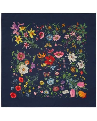 Gucci Seidenschal mit Blumen-Print - Blau