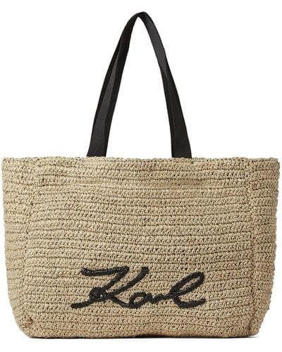 Karl Lagerfeld Signature Raffia Beach Bag - Natural