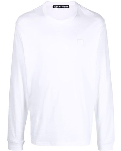 Acne Studios T-shirt en coton à visage appliqué - Blanc