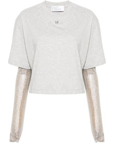 GIUSEPPE DI MORABITO T-shirt Met Kristallen Handschoenen - Wit