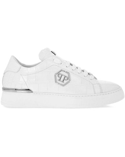 Philipp Plein Crocodile-effect Lace-up Trainers - White