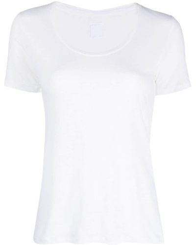 120% Lino Camiseta con cuello en U - Blanco