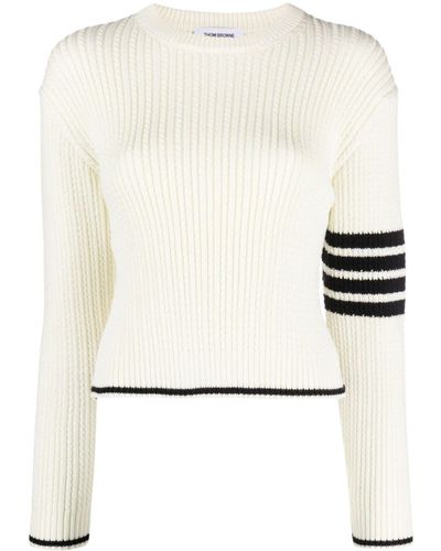 Thom Browne Stripe-detailing Cable-knit Sweater - Natural