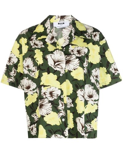 MSGM Camisa con motivo floral y manga corta - Verde