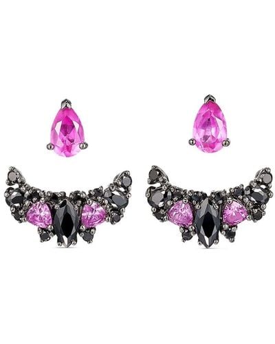 Anabela Chan Rhodium Twinkle Sapphire And Diamond Earrings - Pink