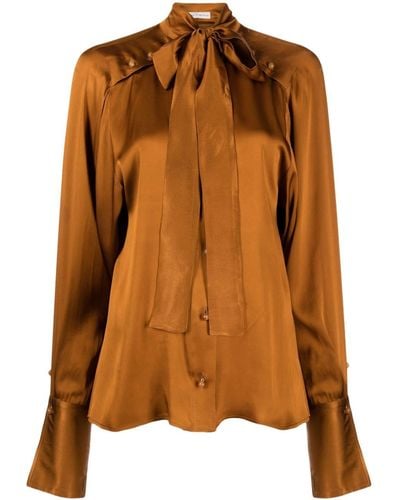 Palmer//Harding Pussy-bow Satin Blouse - Brown