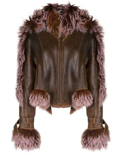 Jean Paul Gaultier X Knwls Shearling-trim Leather Jacket - Brown