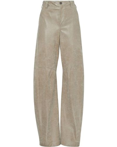 Brunello Cucinelli Wet-effect Leather Trousers - Natural