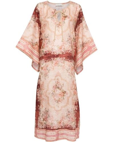 Zimmermann Floral-print Linen Midi Dress - Pink