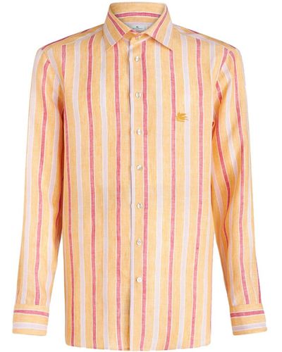 Etro Gestreiftes Hemd mit Pegaso-Stickerei - Pink