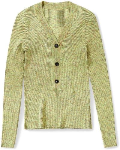 Closed V-neck Speckle-knit Sweater - Green