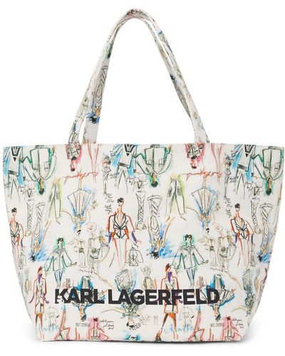 Karl Lagerfeld Shopper mit Sketsch-Print - Weiß