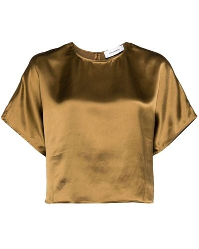 Yves Salomon Cropped-T-Shirt aus Satin - Mettallic