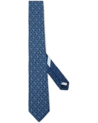 Ferragamo Tag-print Silk Tie - Blauw