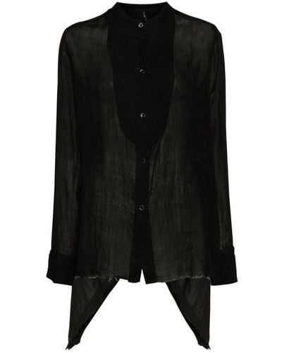 Masnada Band-collar Raw-cut Hem Shirt - Black