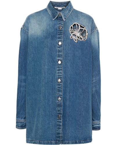 Stella McCartney Camicia denim con decorazione di cristalli - Blu