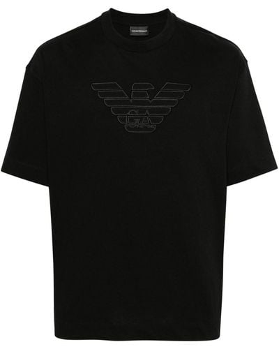 Emporio Armani T-Shirt mit Logo-Stickerei - Schwarz