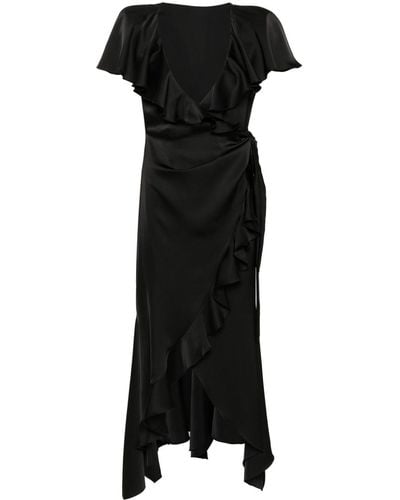 Philosophy Di Lorenzo Serafini Ruffled Satin Midi Wrap Dress - Black