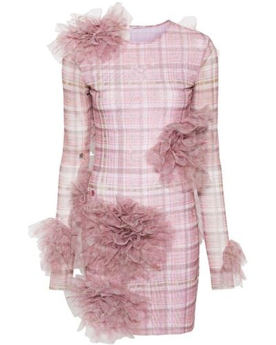 Acne Studios Floral-appliqué Plaided Mini Dress - Pink