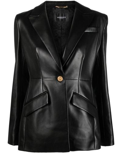 Versace Blazer en cuir à simple boutonnage - Noir