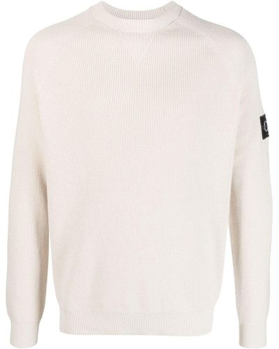 Calvin Klein Logo-patch Waffle-knit Sweater - White