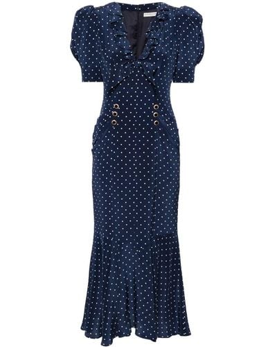 Alessandra Rich Polka Dot-print Midi Dress - Blue