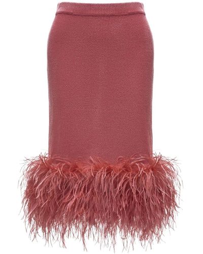 12 STOREEZ Feather-trim Cotton Midi Skirt - Red
