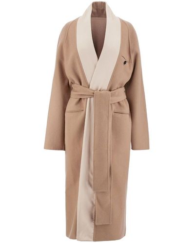 Ferragamo Tied-waist Wool Coat - Natural