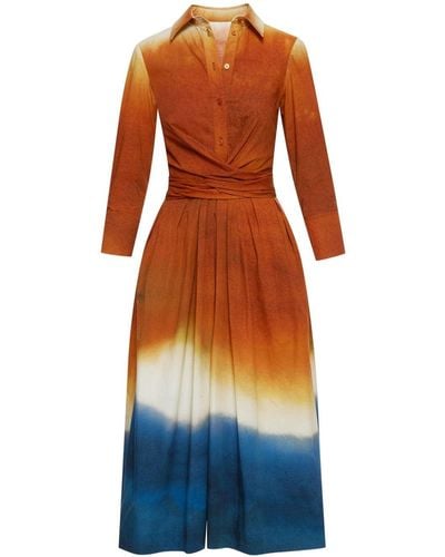 Oscar de la Renta Ombré-effect Cotton Midi Dress - Orange