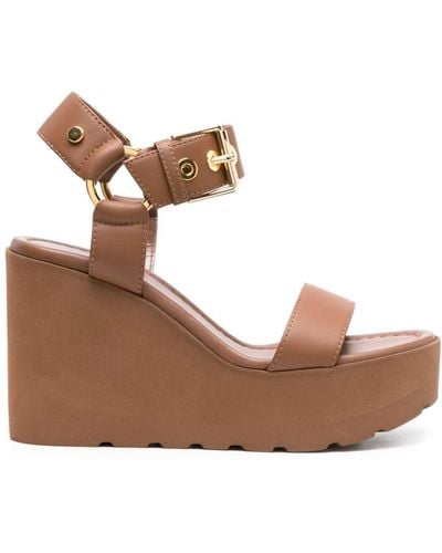 Gianvito Rossi Leather Wedge Sandals - Brown