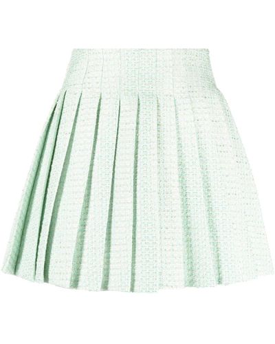 Self-Portrait Mint Boucle Pleated Mini Skirt Clothing - Green