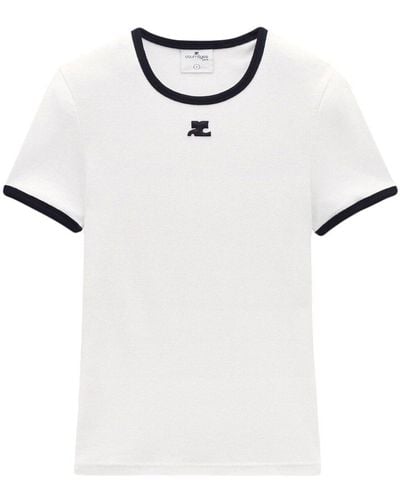 Courreges T-shirt en coton à bords contrastants - Blanc