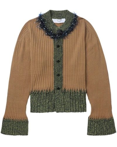 Toga Feather-trim Ribbed Cardigan - Green