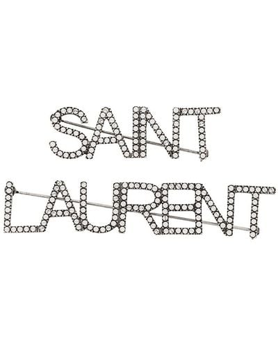 Saint Laurent Crystal-logo Brooch - White