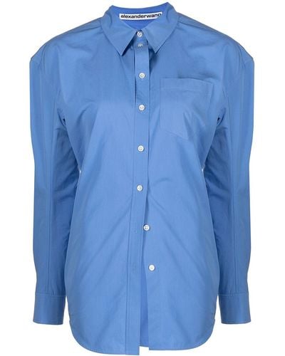 Alexander Wang Ocean Blue Ruched Button-up Shirt