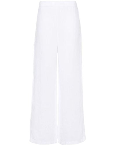120% Lino Pantalones rectos con bordado inglés - Blanco