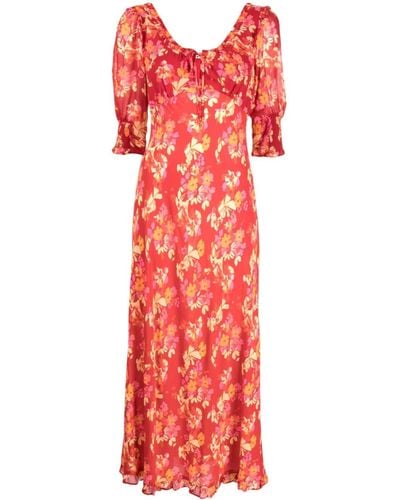 RIXO London Robe corsage s fiancs sathya en marais corail floral - Rouge