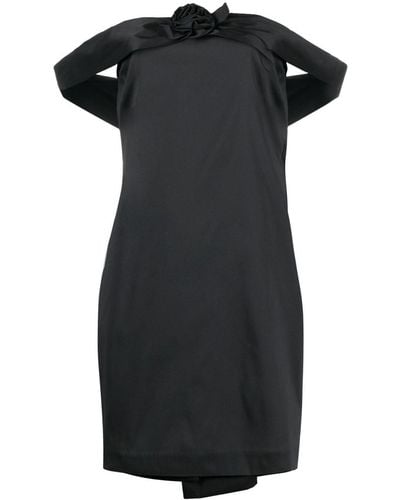 BERNADETTE Schulterfreies Kleid mit blumigen Applikationen - Schwarz