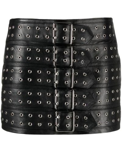 Manokhi Belted Leather Miniskirt - Black
