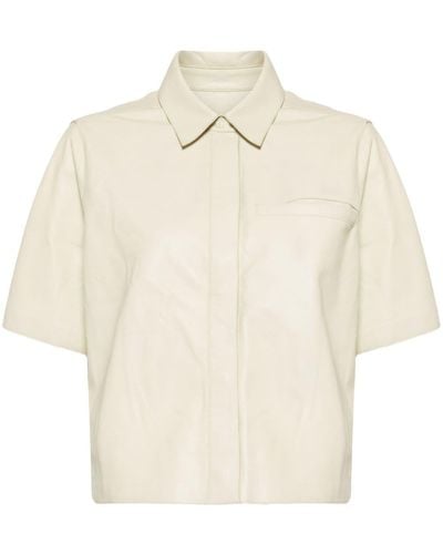Yves Salomon Cropped Leather Shirt - Natural