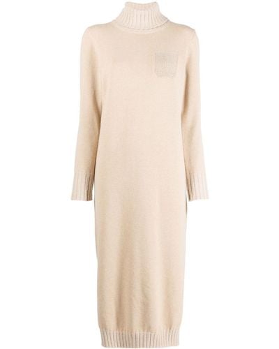 Peserico Roll-neck Knitted Jumper Dress - Natural