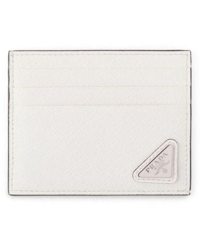 Prada Porte-cartes en cuir à plaque logo - Blanc